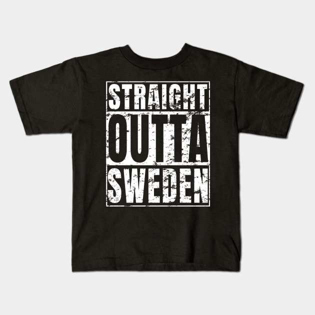 Straight Outta Sweden graphic Distressed White Swedish Tee Kids T-Shirt by merchlovers